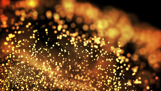 金颗粒在空气中闪烁，金颗粒在粘性流体中闪烁，具有平流的景深和散景效果。3 d渲染。云的粒子。70图片下载