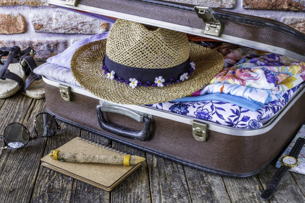 为暑假准备的行李箱，复古、复古、旧行李箱图片下载
