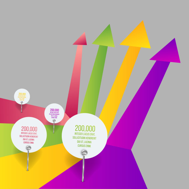 信息图表小册子模板，彩色箭头和圆形纸标签图片下载