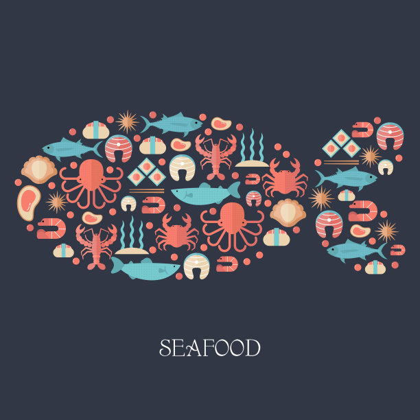 鱼和海鲜平面图标图片下载