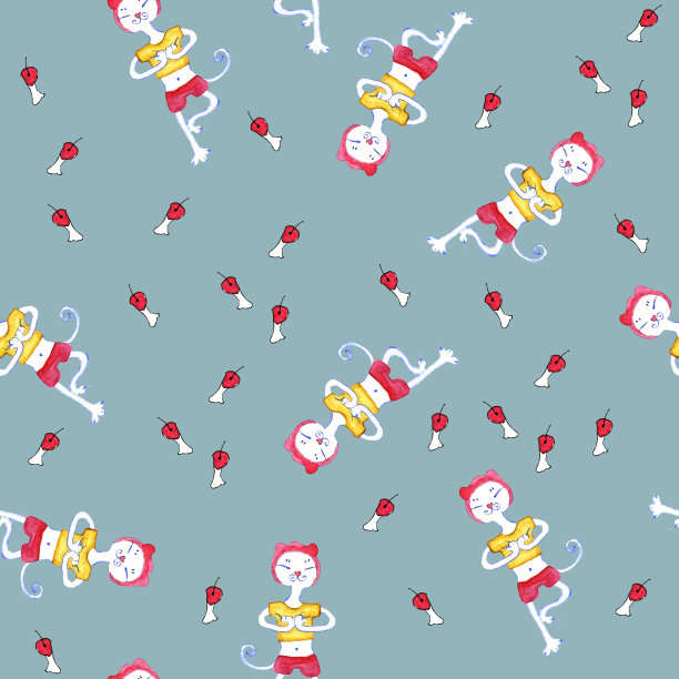 无缝图案与卡通猫做瑜伽。健康生活方式的象征。图片下载