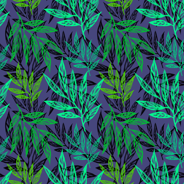 花卉无缝图案与抽象叶水彩图片下载