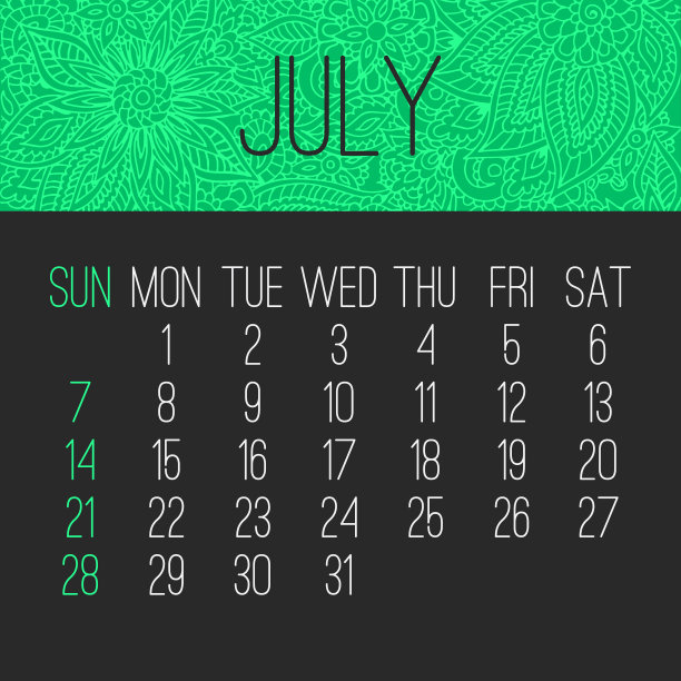 2019年7月月历图片下载