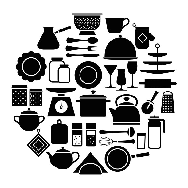 炊事用具的轮廓图标圈图片下载