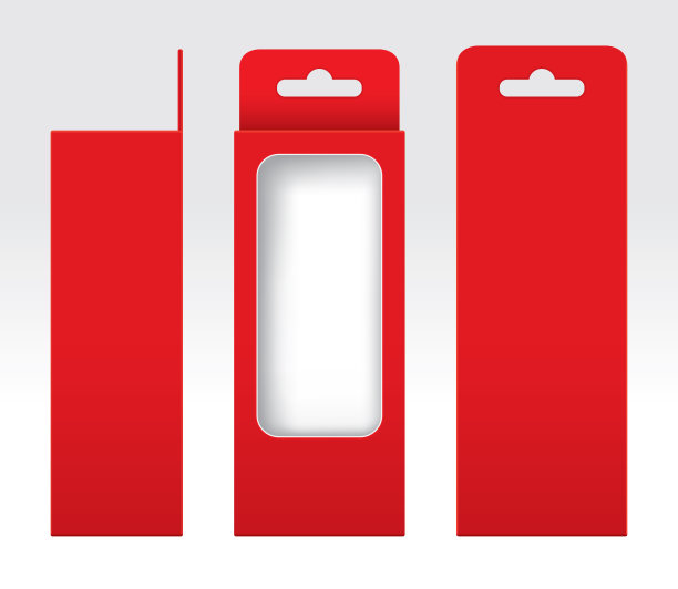 挂红盒窗口剪出包装模板空白，空盒红色纸板，礼品盒红色牛皮纸包装纸箱，高级红盒空图片下载