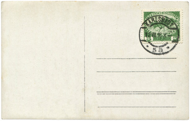 1915年早期从奥地利卡尔斯巴德寄出的老式明信片，对于一战中历史悠久的明信片通信来说是一个很好的背景。图片下载