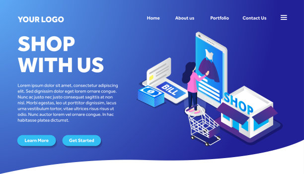 网上购物等距创意插画矢量图，人们在网上购物等距插画矢量图，网上购物等距矢量图为网站登陆页面模板图片下载