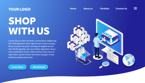 网上购物等距创意插画矢量图，人们在网上购物等距插画矢量图，网上购物等距矢量图为网站登陆页面模板图片下载