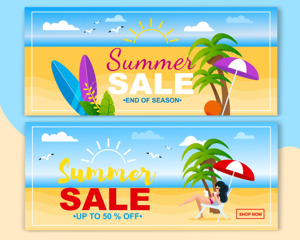 夏季销售头扁旗设置邀请到商店图片下载