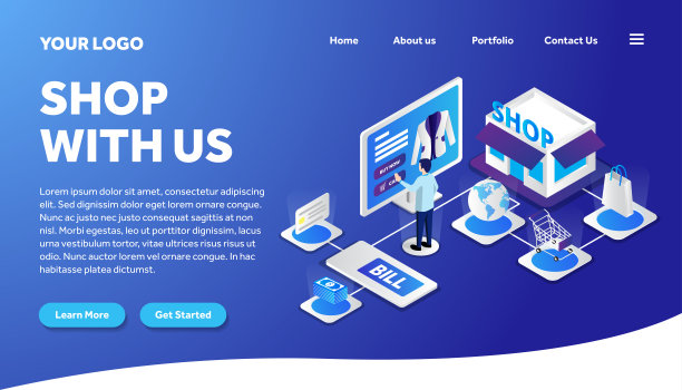 网上购物等距创意插画矢量图，人们在网上购物等距插画矢量图，网上购物等距矢量图为网站登陆页面模板图片下载