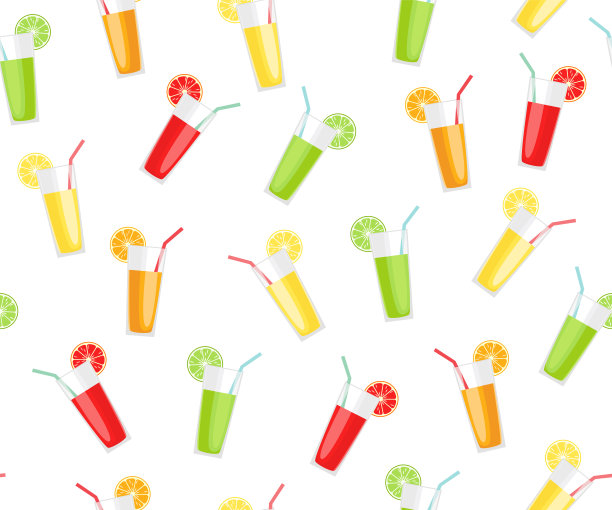 一杯青柠汁、橙汁、柠檬汁、西柚汁无缝衔接。矢量插图。图片下载