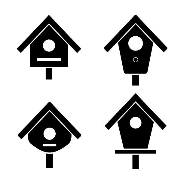 鸟屋，花园房子的鸟类矢量图标设置图片下载
