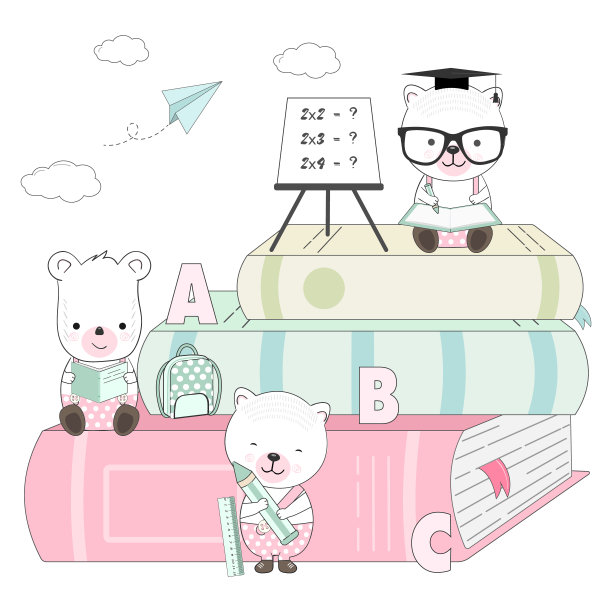 可爱的泰迪熊动物卡通回到学校插图图片下载
