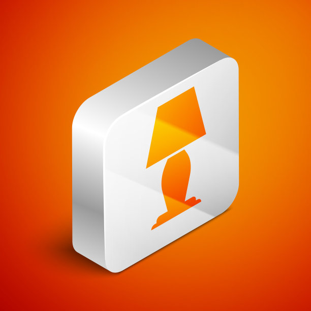 等距台灯图标孤立在橙色背景。银广场按钮。矢量图图片下载