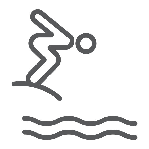 跳跃跳水线图标，运动和水，潜水员标志，矢量图形，白色背景上的线性图案。图片下载