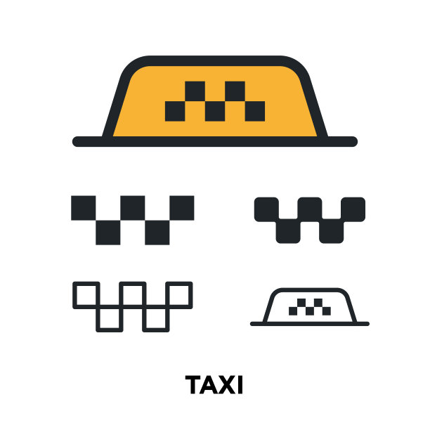 出租车黄色出租车标志方格。矢量平面线图标插图。图片下载