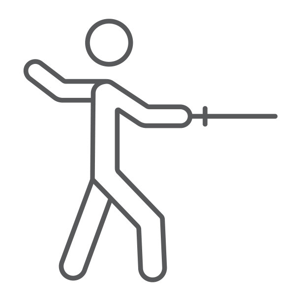 男子击剑细线图标，运动和战斗，击剑手标志，矢量图形，在白色背景上的线性图案。图片下载