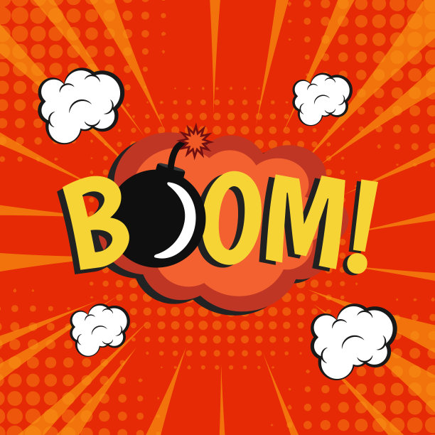 卡通炸弹背景和爆炸光矢量-插图图片下载