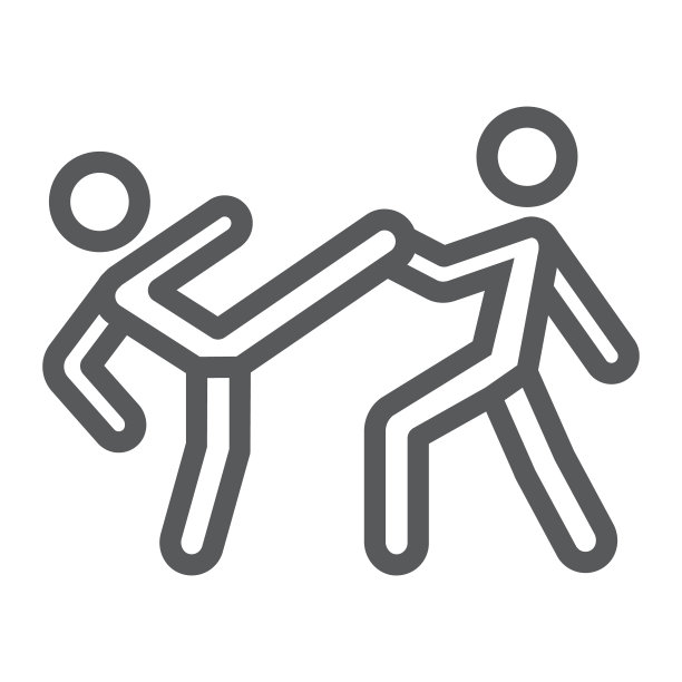 跆拳道线图标，运动和武术，拳手标志，矢量图形，白色背景上的线性图案。图片下载