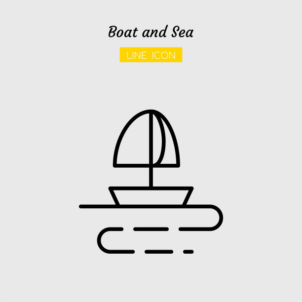 线条图标符号，帆船和大海孤立的平面轮廓矢量设计图片下载