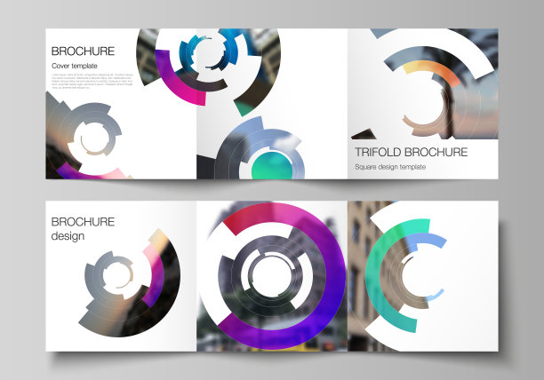 最小矢量可编辑布局的方形格式涵盖设计模板三倍的小册子，传单，杂志。未来主义设计的圆形图案，圆形元素形成几何框架的照片图片下载