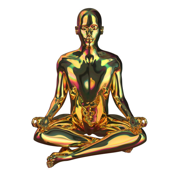 黄金男人风格化的人物莲花姿势闪闪发光图片下载