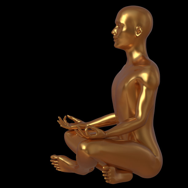 瑜伽莲花姿势沉思在程式化的黄金人物图片下载