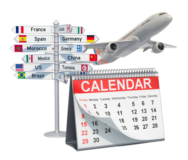 旅行日历概念，3D渲染孤立的白色背景图片下载