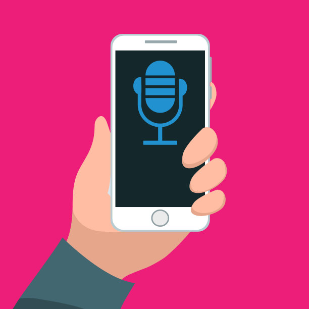 数字和移动通信概念，麦克风图标在手机上。图片下载