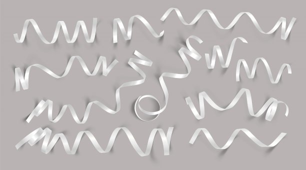 一套现实的白色丝带在灰色的背景。矢量插图。可用于贺卡、节日、横幅、礼品等。图片下载