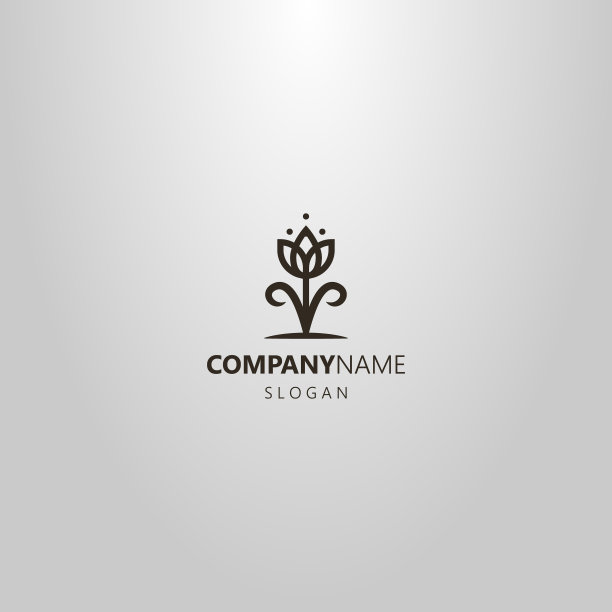 矢量线艺术标志的郁金香花从地面生长图片下载