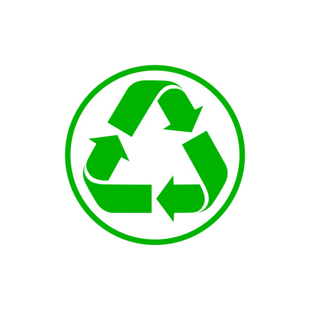 回收标志，三角形环状箭头，绿色图标白色背景。图片下载