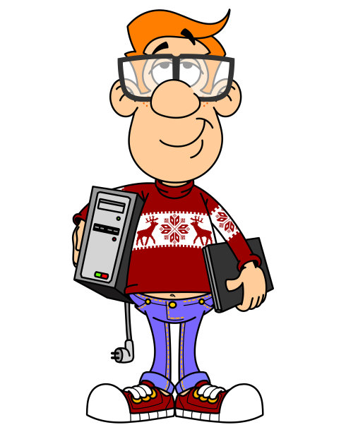 红头发的家伙，拿着笔记本和电脑。极客图片下载