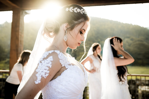 夕阳下一群新娘的肖像图片下载