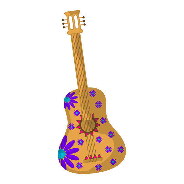 孤立的墨西哥吉他装饰花图片下载