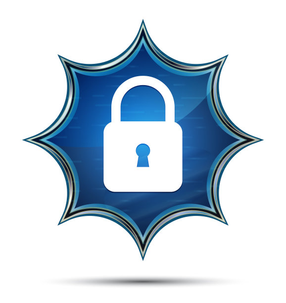 挂锁关闭图标魔法玻璃太阳爆发蓝色按钮图片下载