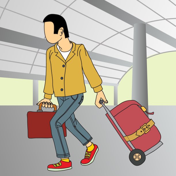 旅游和休息。这个人拿着行李。图片下载