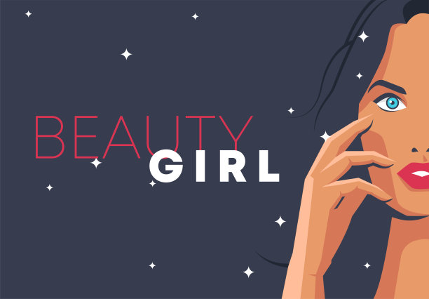 矢量插图的一个美丽的女孩的脸与红色的嘴唇，握住她的手优雅的脸，在一个黑暗的背景，美丽的模式图片下载