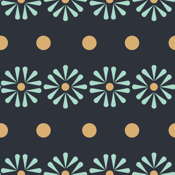 矢量民间雏菊与圆点无缝图案背景。图片下载