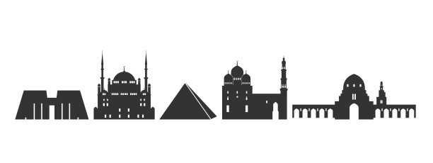 埃及。白色背景上孤立的埃及建筑图片下载