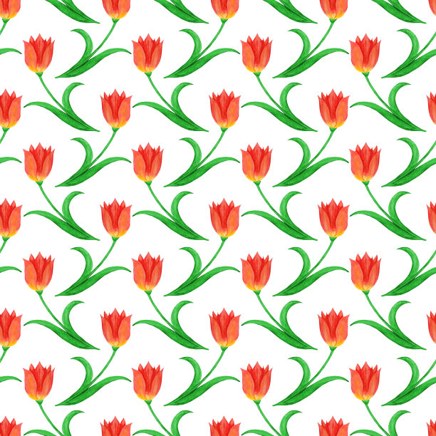 简单的无缝模式的郁金香孤立在白色的背景。图片下载