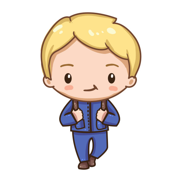 穿着蓝色正装的卡通小男孩。图片下载