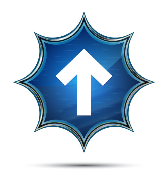 向上箭头图标魔法玻璃太阳爆发蓝色按钮图片下载