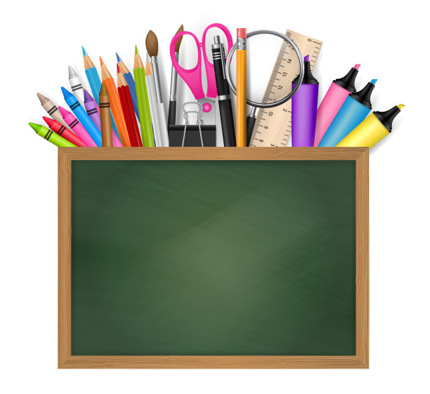 学校的背景是绿色黑板和学习用品。教育概念设计。矢量插图。图片下载