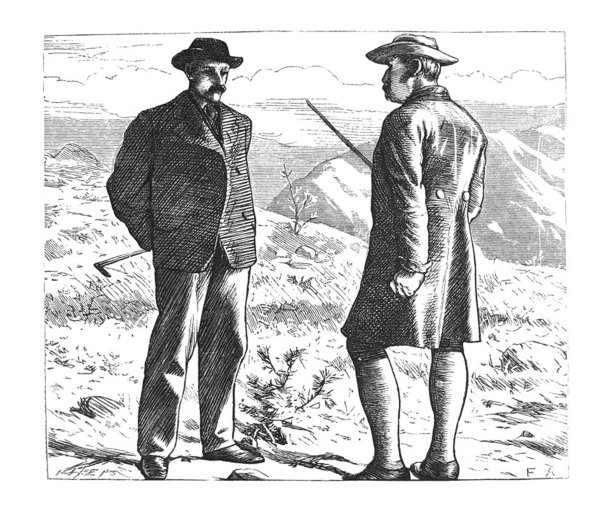 古董插图-两个男人站在户外聊天图片下载