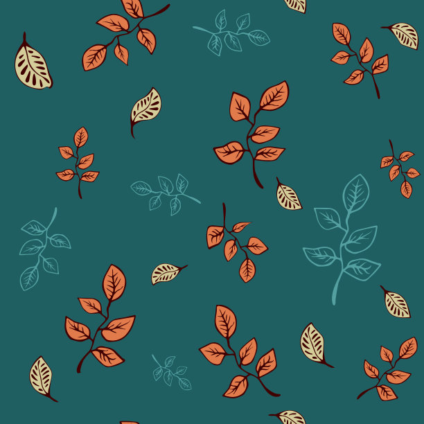 甜美的植物涂鸦叶。手工绘制无缝模式矢量设计的时装，面料，壁纸，所有印花在绿色背景色。图片下载