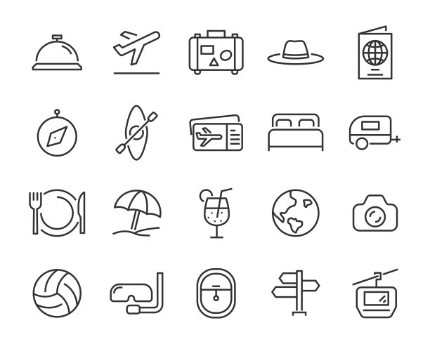 一套旅游图标，如飞机，旅行，夏季，旅游，假期，假日，公园图片下载