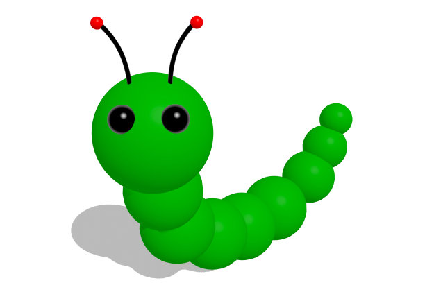 可爱的绿色毛毛虫，有着大大的黑眼睛图片下载