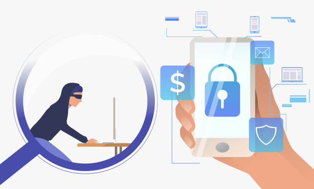 黑客通过放大镜在电脑上工作图片下载