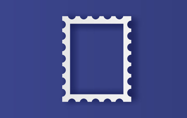 空白邮票框架插图，矢量模板与地方为您的图像，照片和文本。创意设计数字剪纸和工艺风格的蓝色背景。矩形。横幅。图片下载